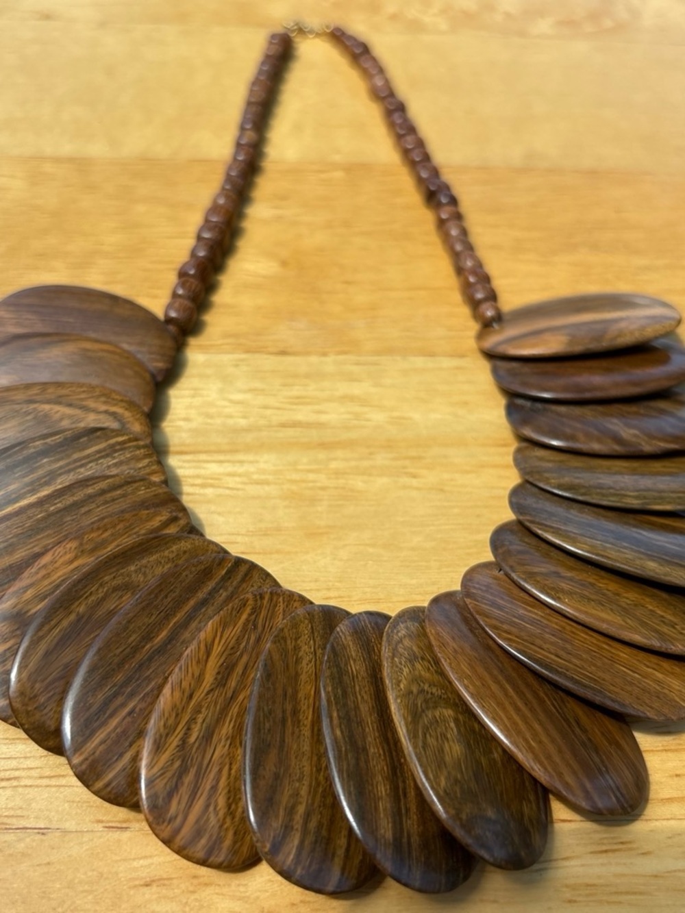 Vintage Brown Wooden Layered Disc Necklace
